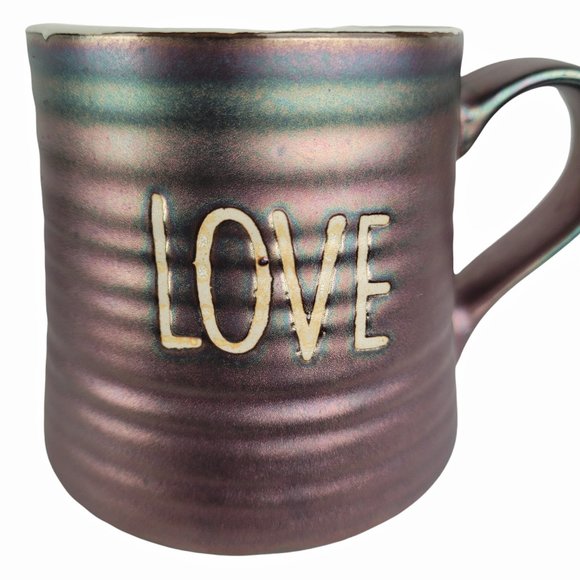 La Rochelle Metallic Rose Teal Love Ribbed Mug Coffee Cup Ceramic 4"H X 3.5"W - Picture 3 of 10